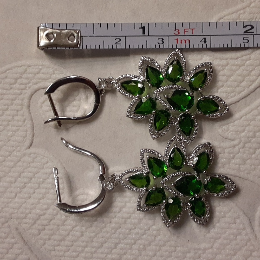 925 Chrome Diopside And Zircon Drop Earrings. - Picture 5 of 6